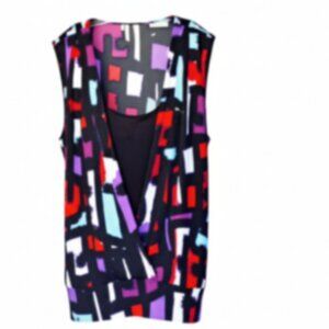 Studio Y Women’s Top XXL 2-in-1 Camisole Black Crossover Geometric Stretch EUC